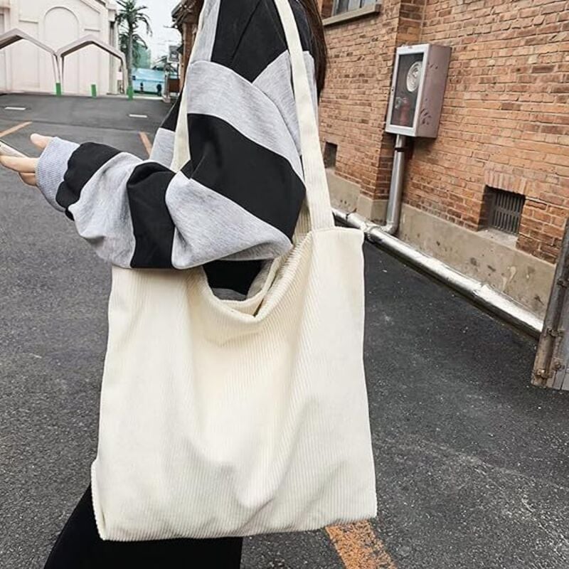 Shining House - Damen-Cord-Tasche, Cord-Canvas-Umhängetasche, Tragetasche, große Umhängetasche für Damen, lässige Shopper-Handtasche zum Einkaufen,