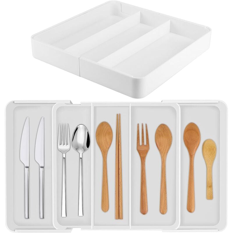 Shining House - Erweiterbarer Besteck-Organizer, Schubladen-Besteck-Organizer mit Kerben-Design, Besteck-Organizer zur Aufbewahrung von Gabeln,