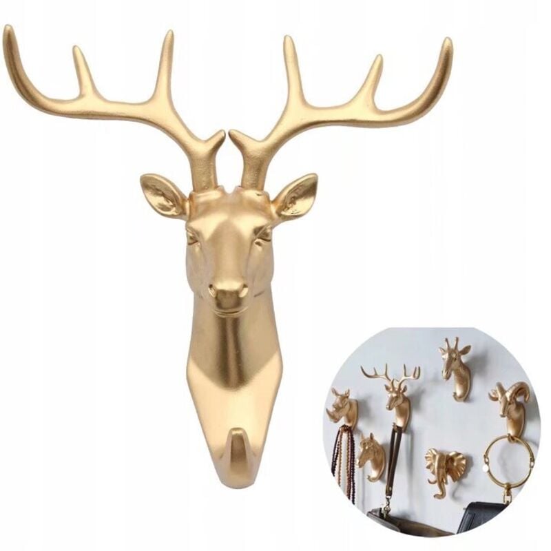 Shining House - Garderobe und Garderobe Handtuchhalter Wandhaken Schlüsseltiergarderobe Goldener Hirsch (
