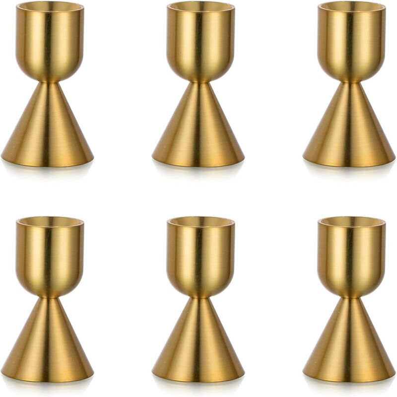 Goldene Kerzenhalter für Spitzkerzen: Set mit 6 Messing-Kerzenhaltern für Spitzkerzen, Aluminium-Kerzenhalter für Hochzeit, Geburtstag oder