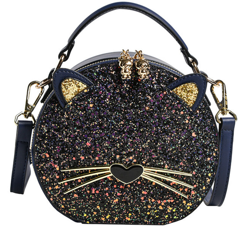 SHINING HOUSE Handtasche mit Pailletten, Glitzer, Katzenform, Umhängetasche, 2-in-1-Umhängetasche, Beuteltasche, Handytasche für Damen, Mädchen, Damen
