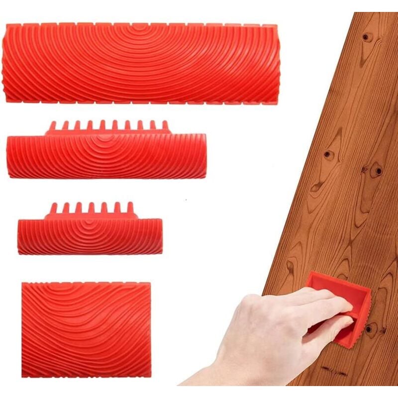 Shining House - Holzeffekt-Malerei – 4-teiliges Holzmaserungs-Werkzeug – Holz-Holzmaserungs-Werkzeug – Gummi-Holzmaserungs-Werkzeug,