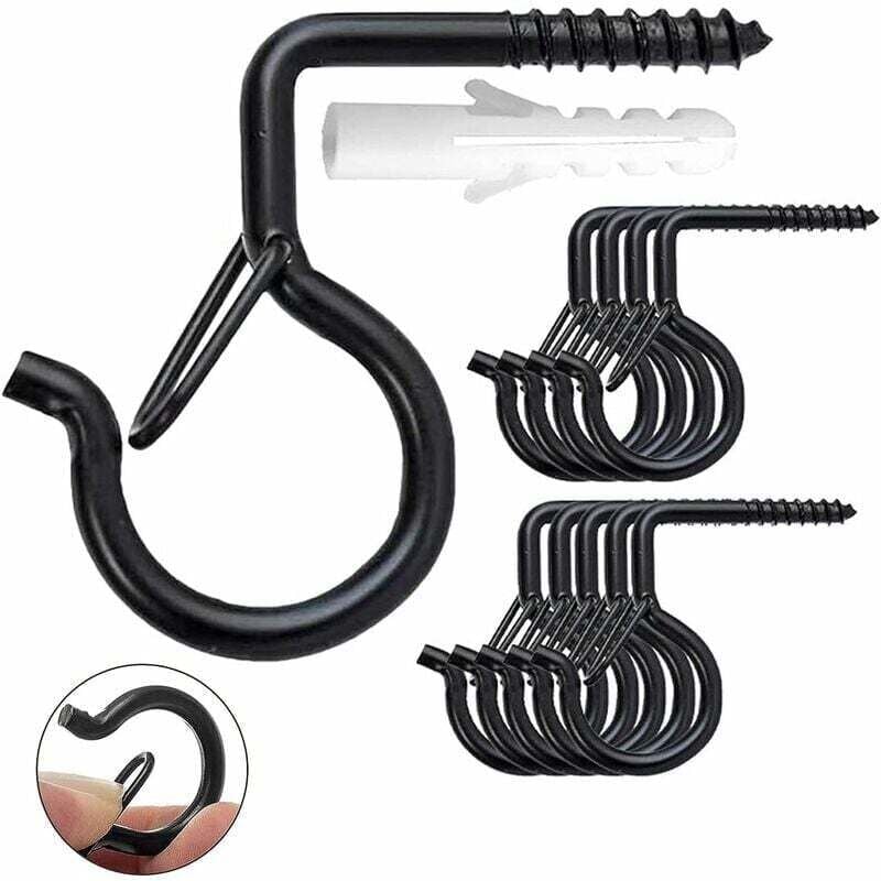 Shining house Lot de 20 crochets à vis d'extérieur pour plafond, pour tasses à thé, bureau, plantes, guirlandes lumineuses, fêtes du Nouvel An, noir