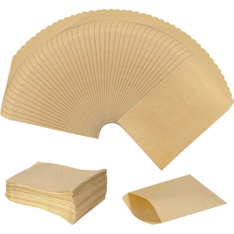 Shining House - Packung mit 100 kleinen braunen Flachbeuteln – Mini-Kraftpapiertüten für Gastgeschenke, Schmuck, Süßigkeiten, Weihnachtskarten,