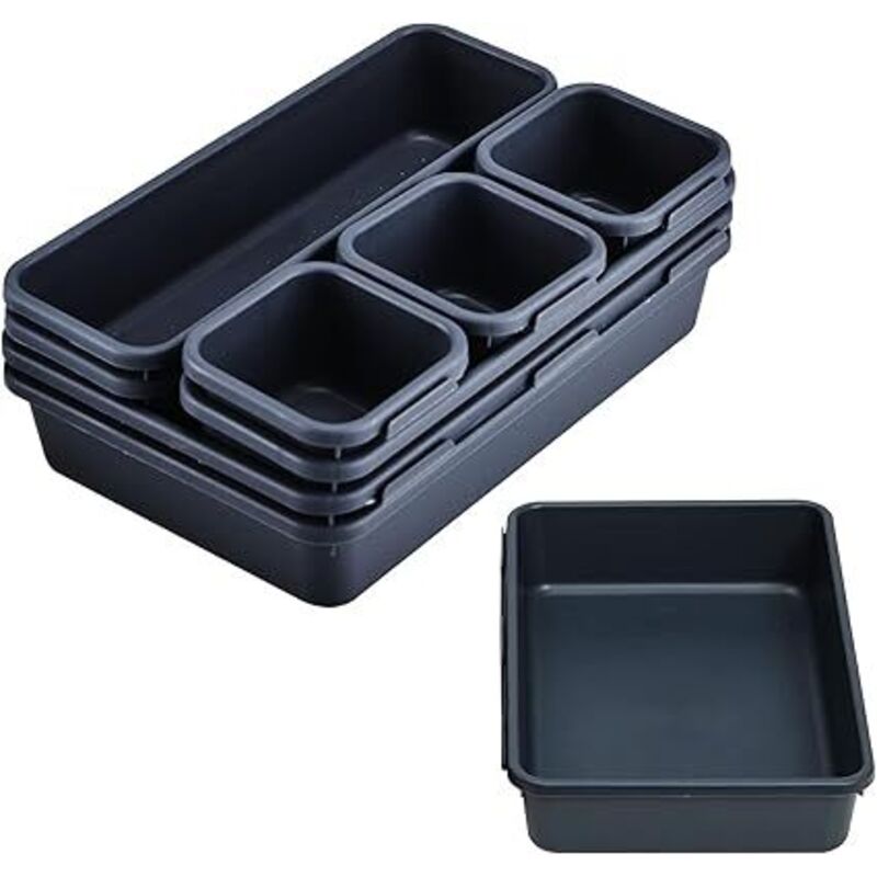 Shining House - Schubladen-Aufbewahrungstablett, geteilter Kosmetik-Organizer aus Kunststoff mit Box, 3 Größen für Büro, Schminktisch, Badezimmer,