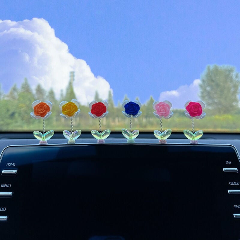 Stück Auto-Ornamente mit wackelndem Kopf, Spielzeug-Auto-Dekoration, Federbasis, Auto-Dekorationen, Blumen-Dekor, Blumen-Figuren, Kunststoff-Puppe,