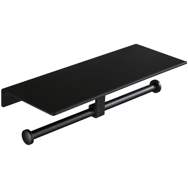 Stück ohne Bohren, hygienischer Toilettenpapierhalter mit Handy-Ablage, doppelte Wandhalterung für Badezimmer (schwarz) - Shining House