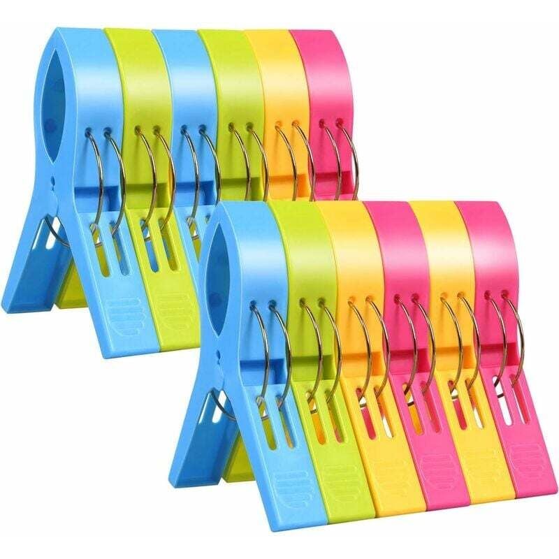Shining House - Wäscheklammern, 12 Stück Strandtuch-Clips, Windschutz-Clip, langlebig, große Kunststoff-Clip für Handtücher, Steppdecken, Kleidung,