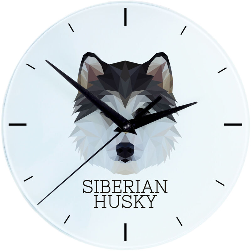 Siberian Husky, Siberian Husky - geometrische Wanduhr mit Foto und Aufschrift von Art-Dog