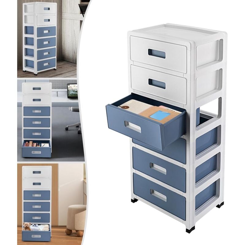 Schubladenschrank aus Kunststoff, Aufbewahrungsturm mit 6 Schubladen, Rollcontainer für Schlafzimmer, Wohnzimmer, Büro usw. Organizer 35 x 26 x 83,5