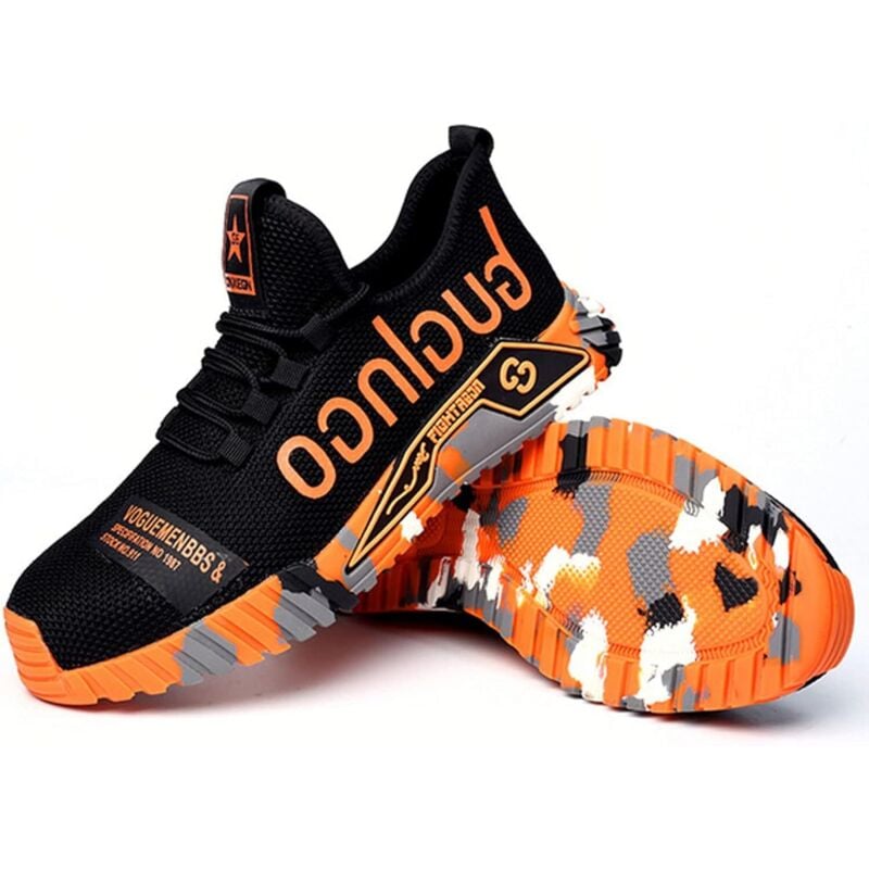 Herren Sicherheitsschuhe Stahlkappe Sneakers Leichte Arbeitsschuhe Damen Atmungsaktive Industrie-Sneaker Atmungsaktive Mesh-Sneaker,Orange 42