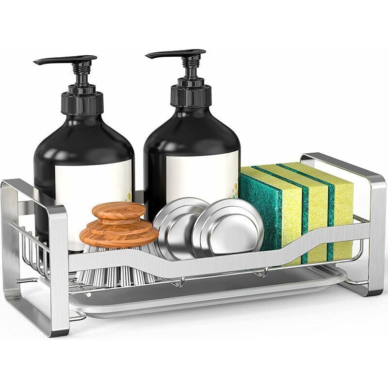 Küchenaufbewahrung unter der Spüle, Schwammhalter-Zubehör, platzsparendes Regal, Organisationskorb, Organizer-Regal, silberfarben