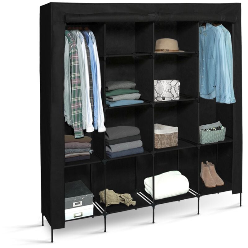 Idmarket - Großer Kleiderschrank Kleiderschrank faltbar Kleiderschrank Stoff schwarz Dressing double xxl
