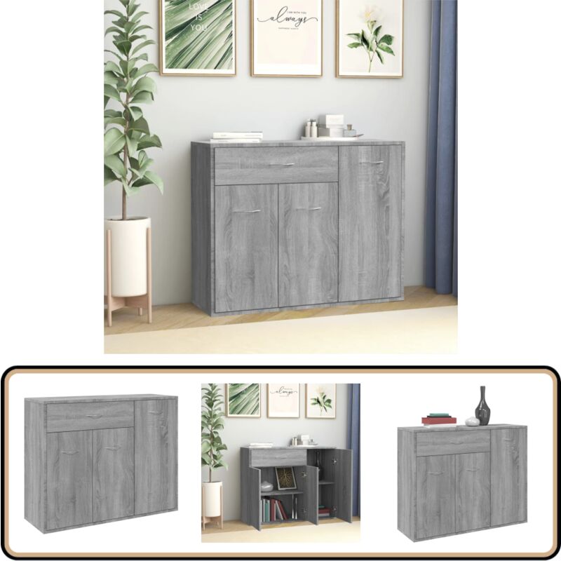 Sideboard Grau Sonoma 88x30x70 cm Holzwerkstoff - Schreibtisch - Wohnzimmermöbel - Sideboard Grau - Holz Sideboard - Regal