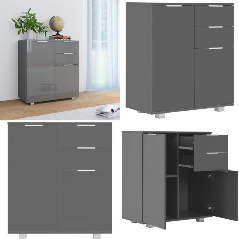 Sideboard Hochglanz-Grau 71x35x80 cm Holzwerkstoff - Schubladenregal - Sideboard Grau - Holz Sideboard - TV Stand - Regal Mit Schubladen - Home &