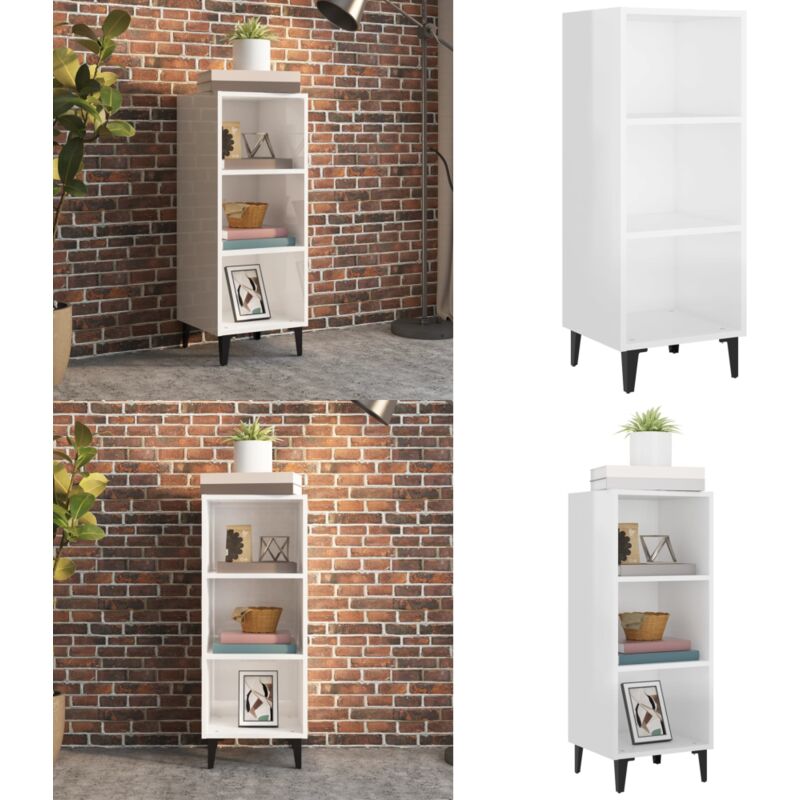 Sideboard Hochglanz-Weiß 34,5x32,5x90 cm Holzwerkstoff - Schreibtisch - Wohnzimmermöbel - Sideboard - Regal - Holz Sideboard - Home & Living