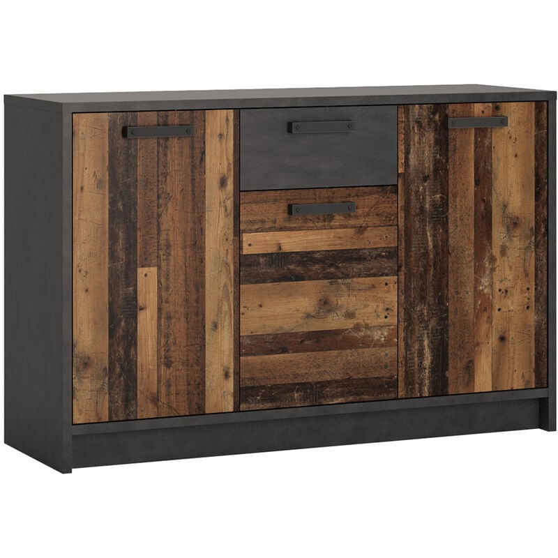 Sideboard im modernen Industrial Design NELSON-129 in grau mit Holz Nb., Jugendzimmer Kommode mit viel Stauraum, b/h/t ca. 128/84/42 cm