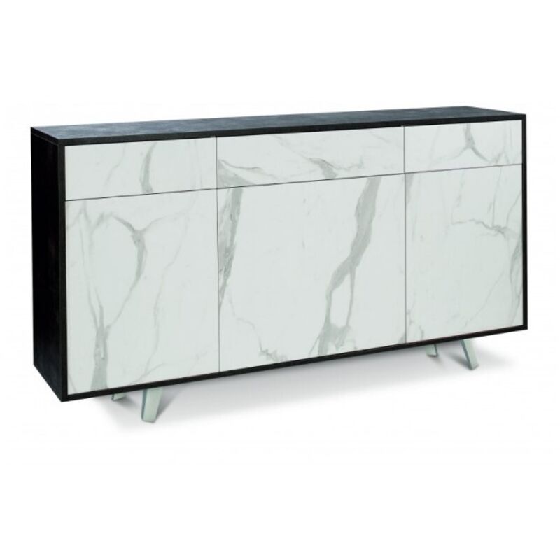 Sideboard mit drei Türen und drei Schubladen Schwarzer Ossido-Marmor 164x41x H92 cm