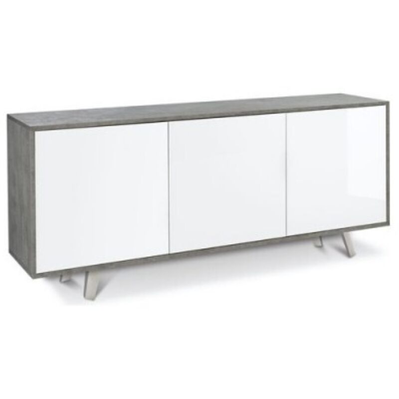 Sideboard mit drei Türen Zementweiß glänzend 177x41x h74 cm