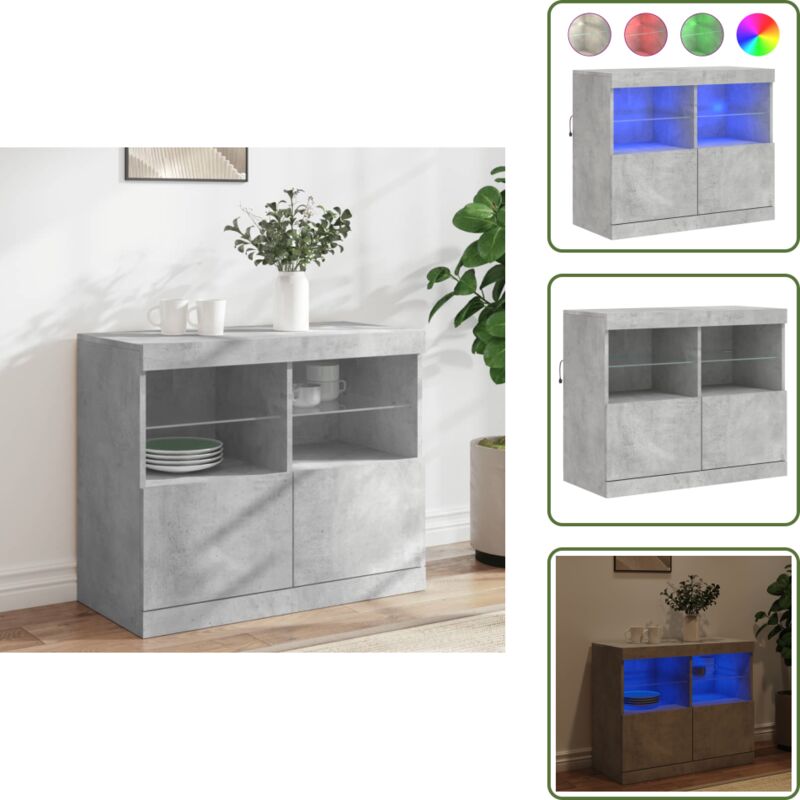 Sideboard mit LED-Leuchten Betongrau 81x37x67 cm - Sideboard - Wohnzimmermöbel - TV-Schreibtisch - Regal - Holz Sideboard