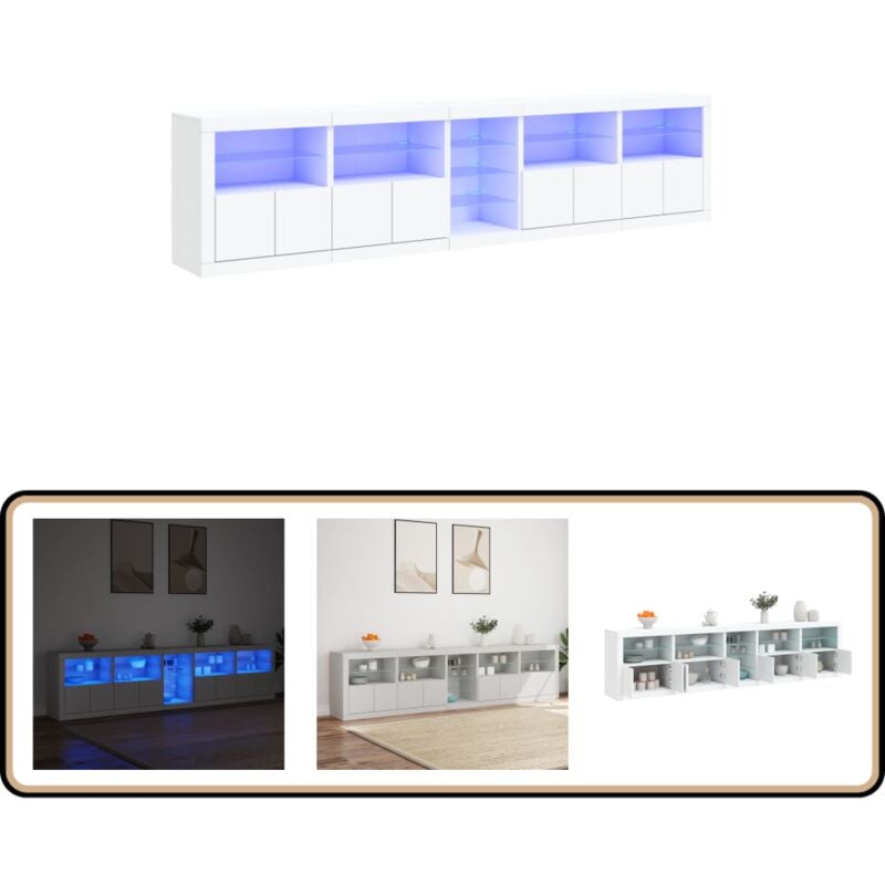 Sideboard mit LED-Leuchten Weiß 283x37x67 cm - Modernes Sideboard - Holz Sideboard - tv Stand - Wohnzimmermöbel - Beleuchtung