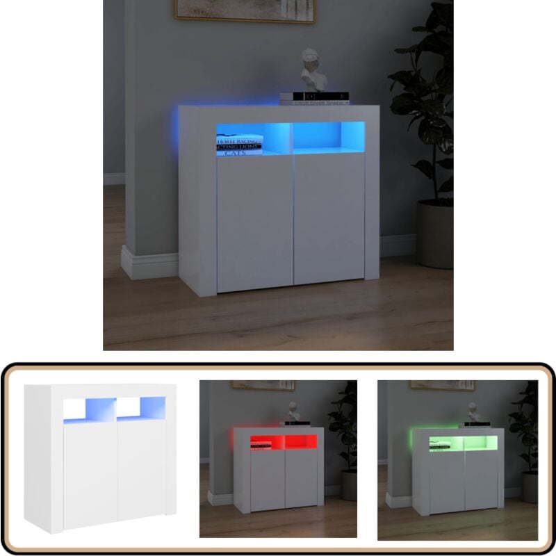 Sideboard mit LED-Leuchten Weiß 80x35x75 cm - Schreibtisch - Sideboard - Wohnzimmermöbel - Regal - Möbelstück