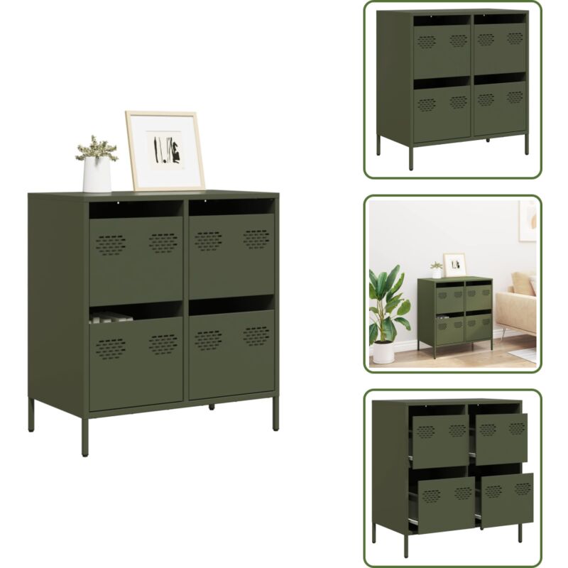 Sideboard Olivgrün 68x39x73,5 cm Kaltgewalzter Stahl - Sideboard - Sideboards - Kommode - Kommode Mit Schubladen