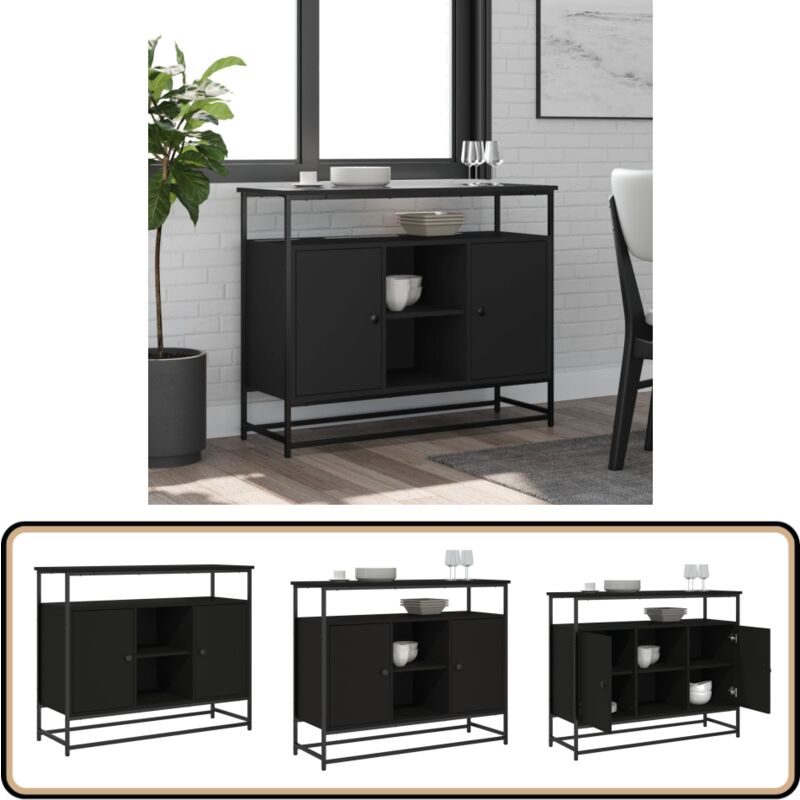 Sideboard Schwarz 100x35x80 cm Holzwerkstoff - Schreibtisch - Wohnzimmermöbel - Sideboard Schwarz - Holz Sideboard - Regal