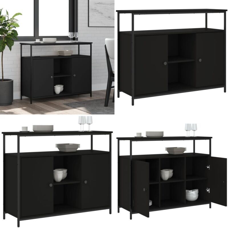 Sideboard Schwarz 100x35x80 cm Holzwerkstoff - Schreibtisch - Wohnzimmermöbel - Sideboard Schwarz - Holz Sideboard - Regal - Home & Living