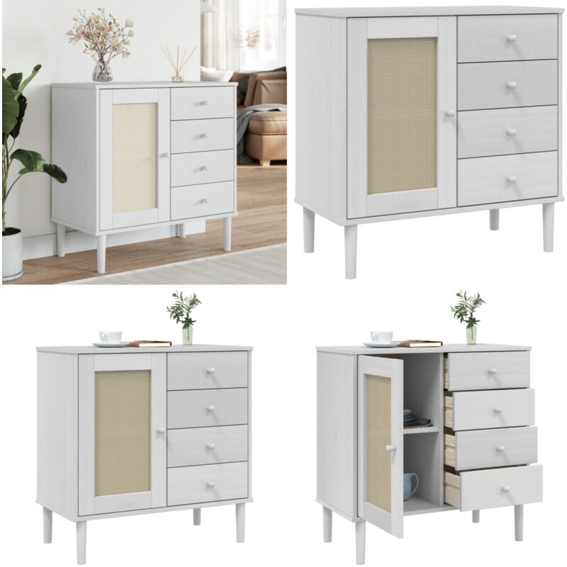 Vidaxl - Sideboard senja Rattan-Optik Weiß 80x40x80 cm Kiefernholz - Schubladenschrank - Wohnzimmermöbel - Holz Sideboard - Weißes Sideboard