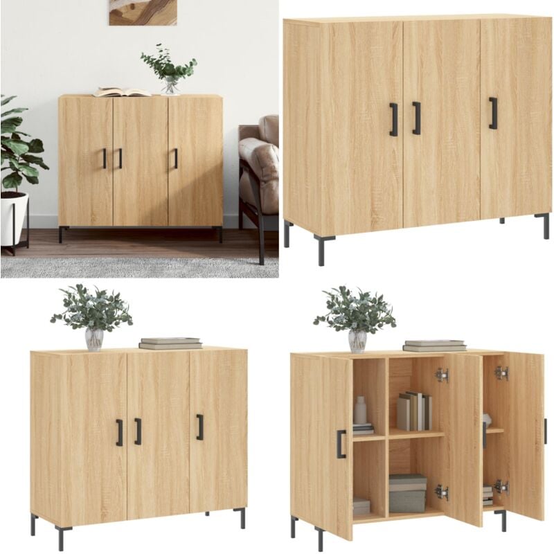 Sideboard Sonoma-Eiche 90x34x80 cm Holzwerkstoff - Sideboard - Wohnzimmermöbel - Holz Sideboard - Eichefarben - Regal - Home & Living