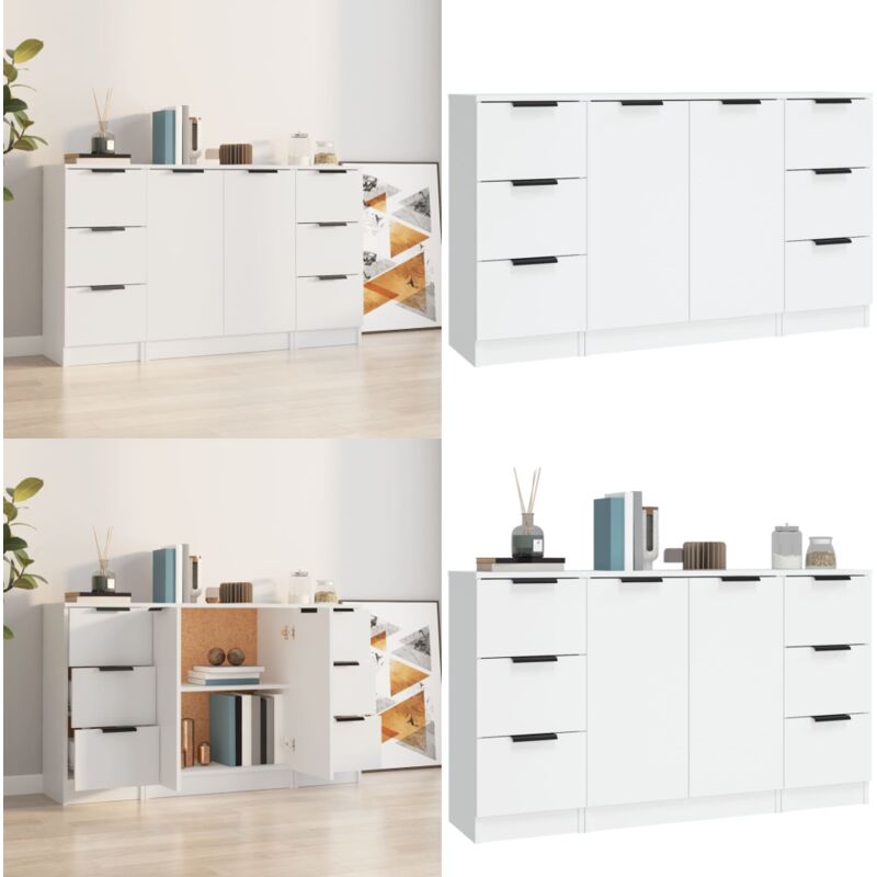 Sideboards 3 Stk. Weiß Holzwerkstoff - Sideboard - Wohnzimmermöbel - Holzmöbel - Weißes Möbelstück - Schublade - Home & Living
