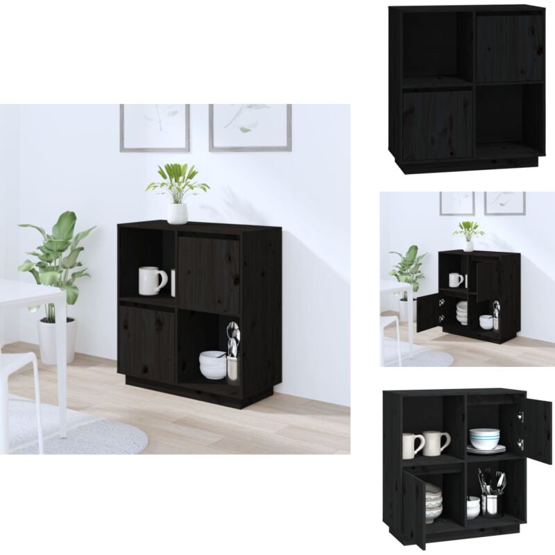 Sideboard Schwarz 74x35x80 cm Massivholz Kiefer - Massivholzmöbel - Schwarzes Sideboard - Kiefern Sideboard - Wohnzimmertisch - tv Stand