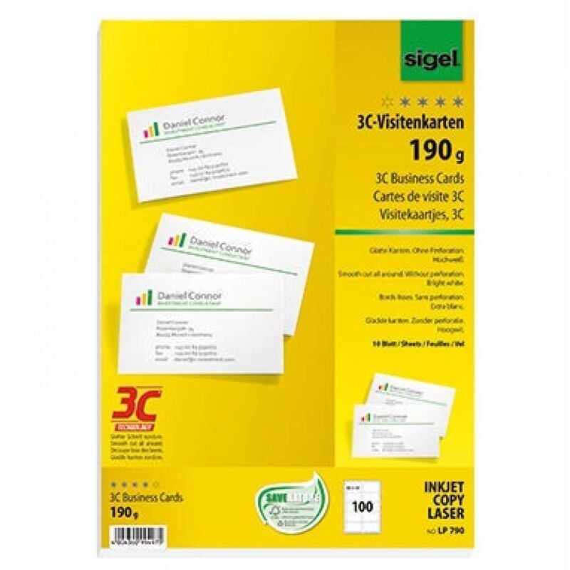 Sigel - Visitenkarte din A4 190g/m² hochweiß 10 Bl./Pack. 100 St./Pack.