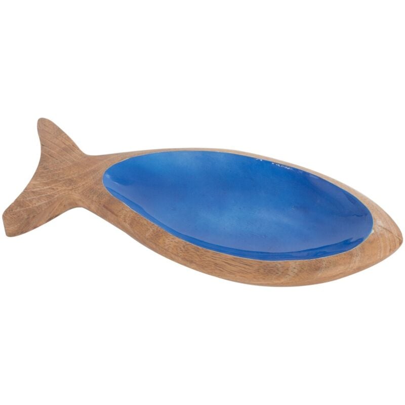 Blaues Fischtablett aus Holz zur Dekoration und Aufbewahrung, ideal für Küche, Wohnzimmer und originelle Geschenke