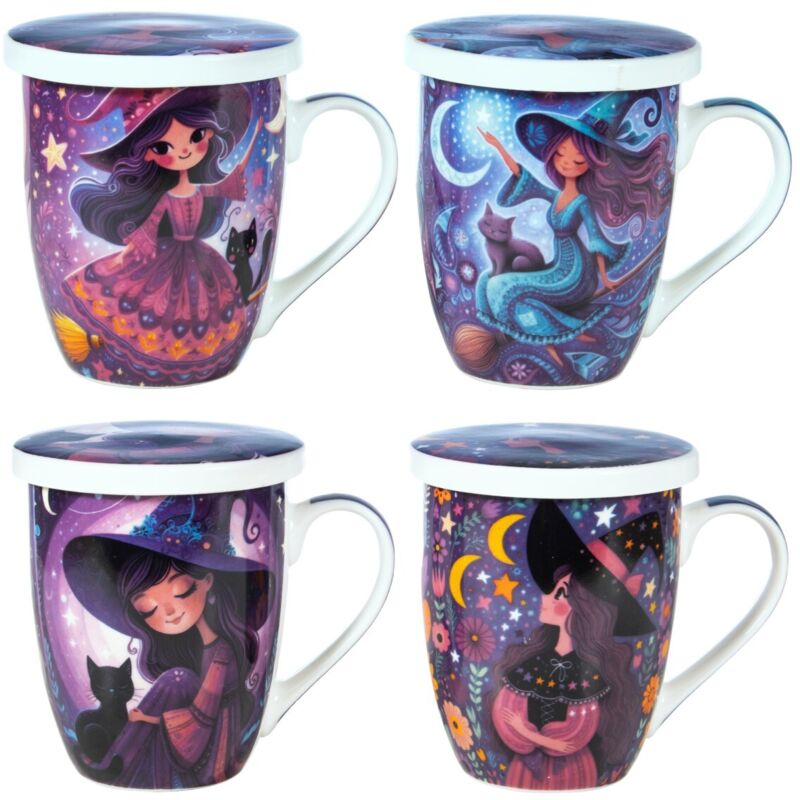 Keramik-Teetasse mit Filter, Hexen-Design, inklusive Geschenkbox, ideal für originelle und dekorative Geschenke