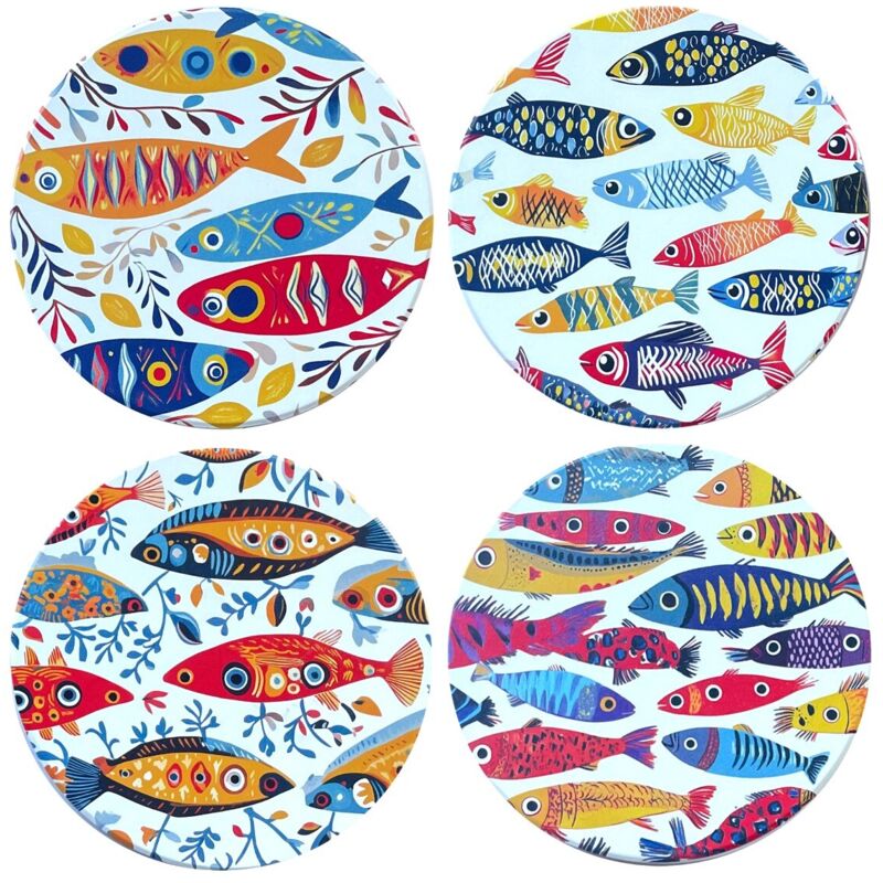 Keramik-Untersetzer mit Fisch-Design – 4er-Set, nautische Dekoration für originelle Geschenke und Zuhause