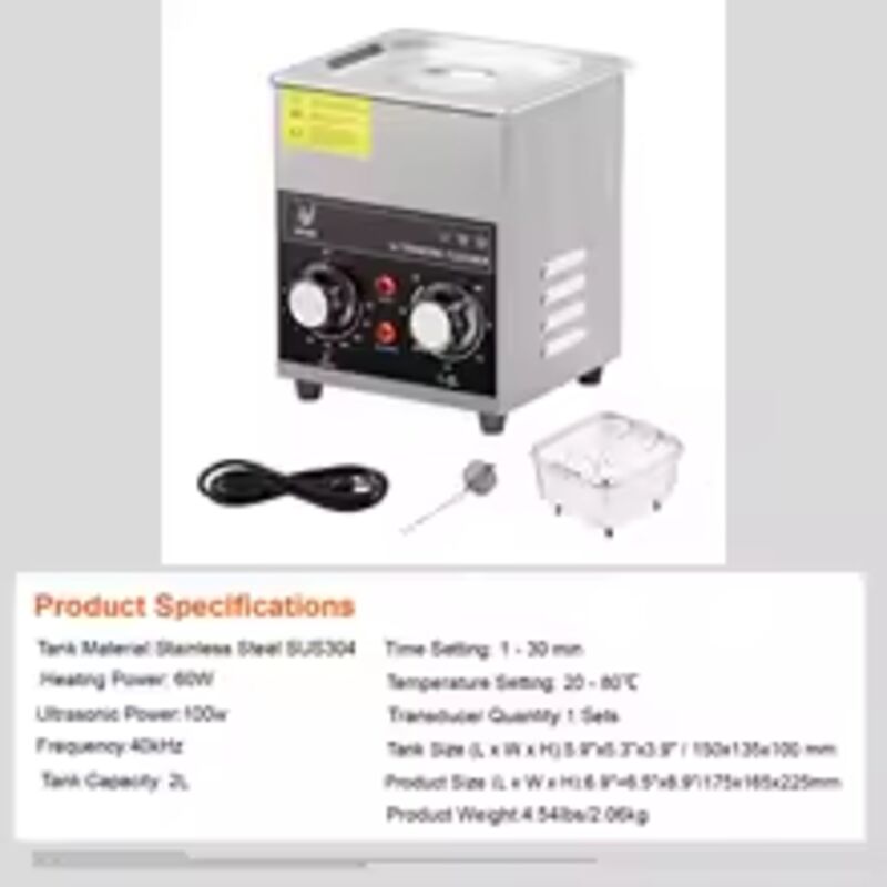 SIHAO 2L 40KHZ Ultraschallreiniger mit Heiztimer für Schmuckreinigung Taste Steuerbrille Ringe Zähne Musikinstrumente Schwarz