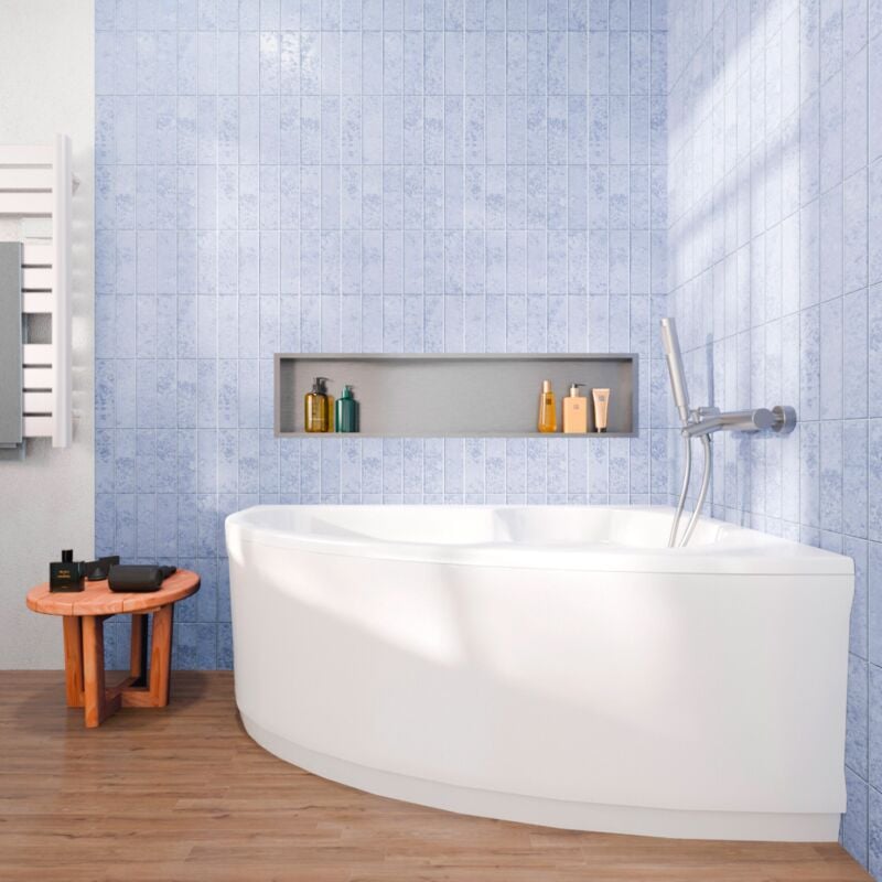 Siko - 140x95 cm Laguna Luiza Platzsparende Eckbadewanne aus Acryl, gerade + Schürze 140 cm + Füße, weiß (LU1400P-SET1)