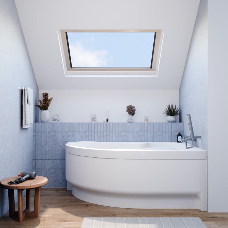 Siko - 160x100 cm Fortuna Plus Eckbadewanne aus Acryl, rechts + Schürze 160 cm + Füße, weiß (FO1600PPLUS-SET1)