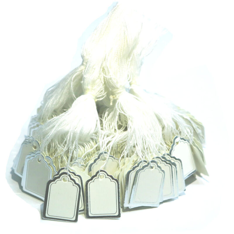Silber – 500er-Pack weiße Preisschilder für Schmuck, Kleidung, Informationen, Geschenkkarten, quadratische Papierpreisschilder mit Umhängeband
