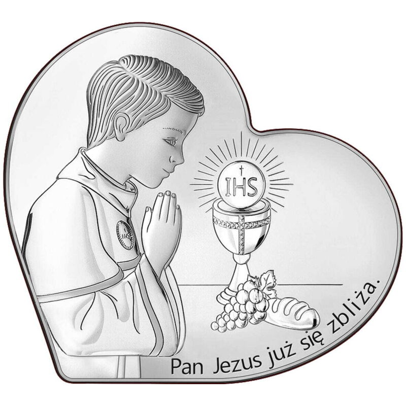 Silberbild mit Junge 'Herr Jesus kommt' + Gravur 6750S-O 15,5 x 14 cm