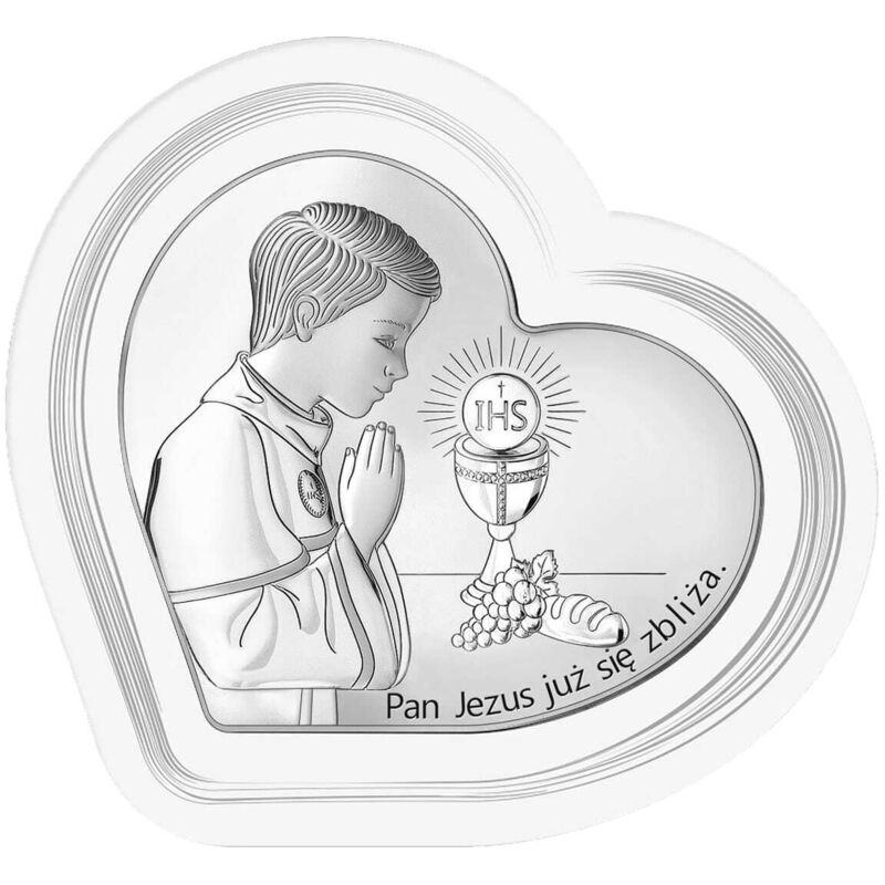 Silberbild mit Junge 'Herr Jesus kommt' weißer Rahmen + Gravur 6750SW-O 11,4 x 10,6 cm