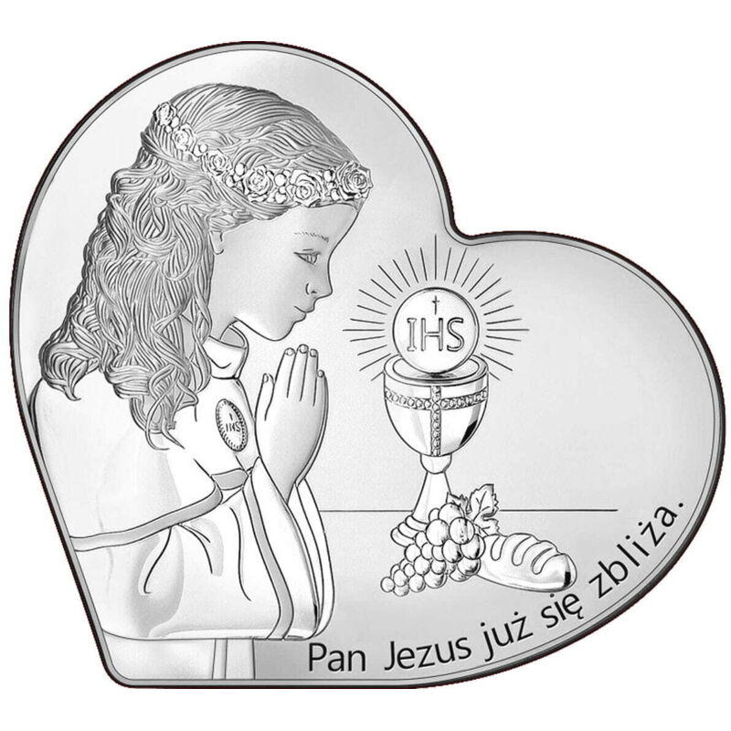 Silberbild mit Mädchen 'Herr Jesus kommt' + Gravur 6750S-A 11,5 x 10 cm