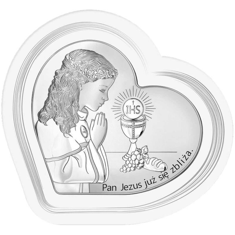 Silberbild mit Mädchen 'Herr Jesus kommt' weißer Rahmen + Gravur 6750SW-A 21 x 19,5 cm