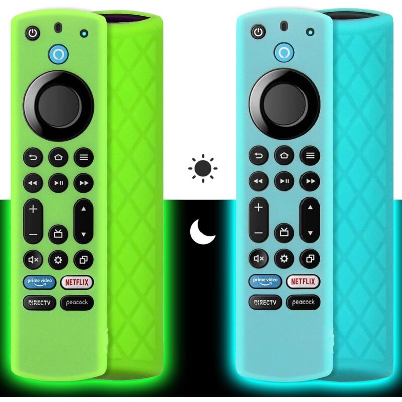 Silikon-Fernbedienungshülle (2 Stück) für Firestick 4K Max/Insignia/Pioneer/Omni Alexa Voice Remote, verbessert mit Umhängeband (Grün + Türkis, beide
