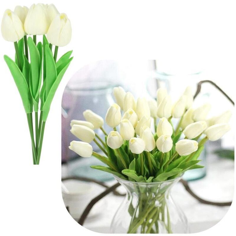 Silikon-Tulpen, Kunstblumen, 34 cm, Dekopflanzen für die Vase, 5 Stück – Creme