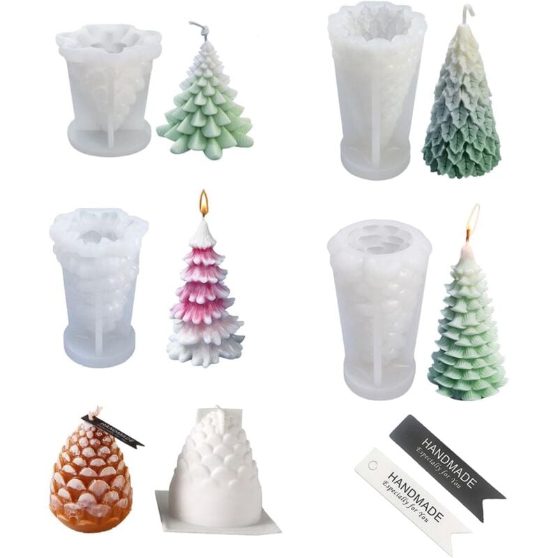Silikonformen Gießformen Weihnachten, 5 Stück kerzenformen zum gießen mit 20 Etiketten, Kerzen Formen Silikon, Kerzenform, Kerzen Gießen Set für