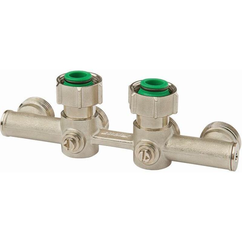 Simplex - 4-fach Hahnblock Eck abgewinkelt für Heizkörper mit Eurokonus 3/4' ag F10449