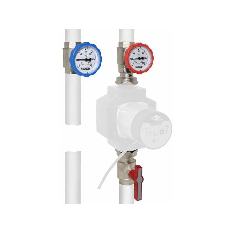 Pumpen Armaturengruppe Pumpenanschluss 1'' 3-teilig m. Überwurfmuttern u. Thermometern F1019 - Simplex